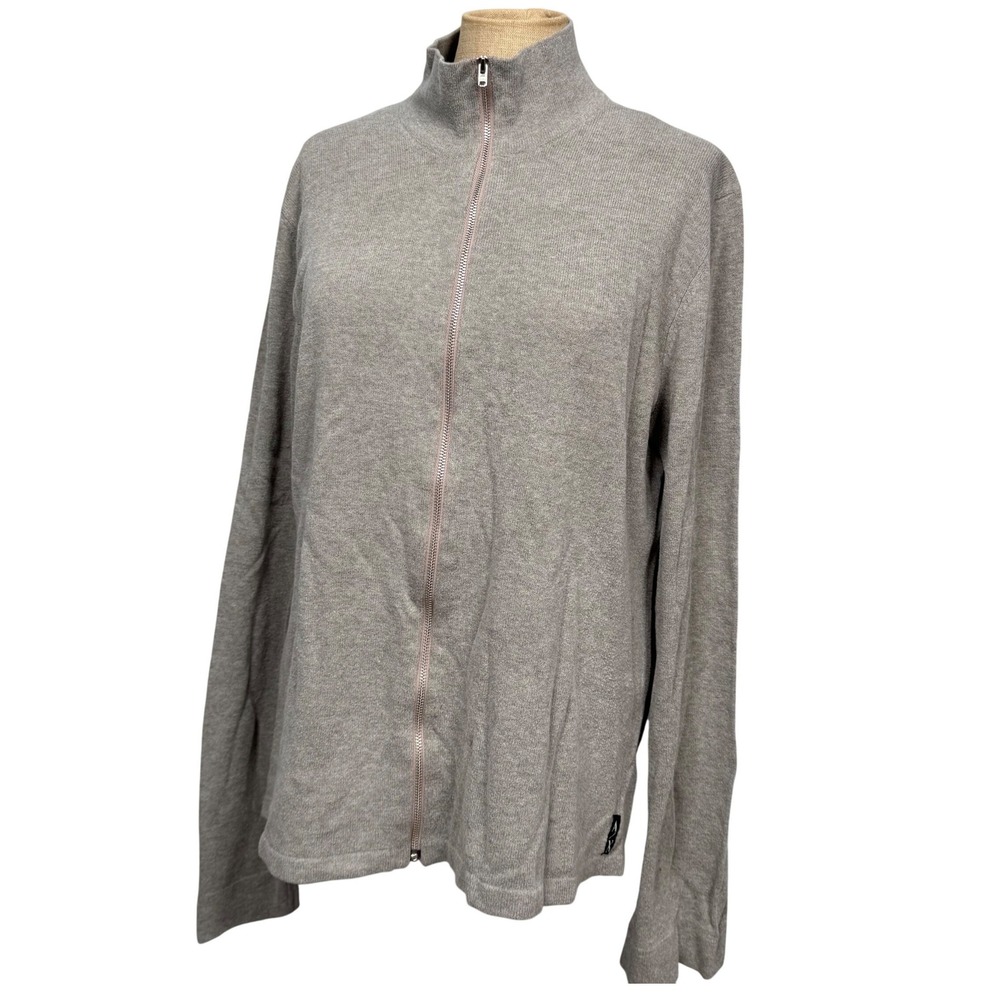 VTG Armani Exchange Women L Gray Knit Zip Mockneck Cardigan Preppy Athleisure